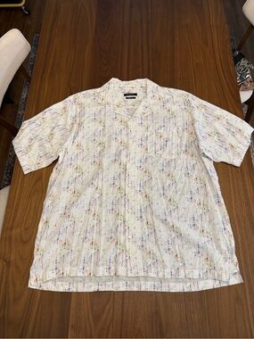 Bugatchi  White Multicolor Short-Sleeve Button Down Men's XL